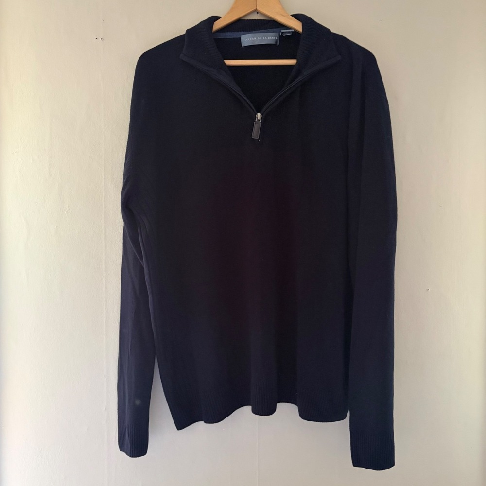 Oscar De La Renta Mens Quarter Zip Pullover Sweater Size XXL Black Capsule VTG